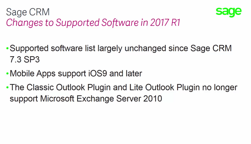 Sage CRM 2017 R2 - Supported Software Changes 2